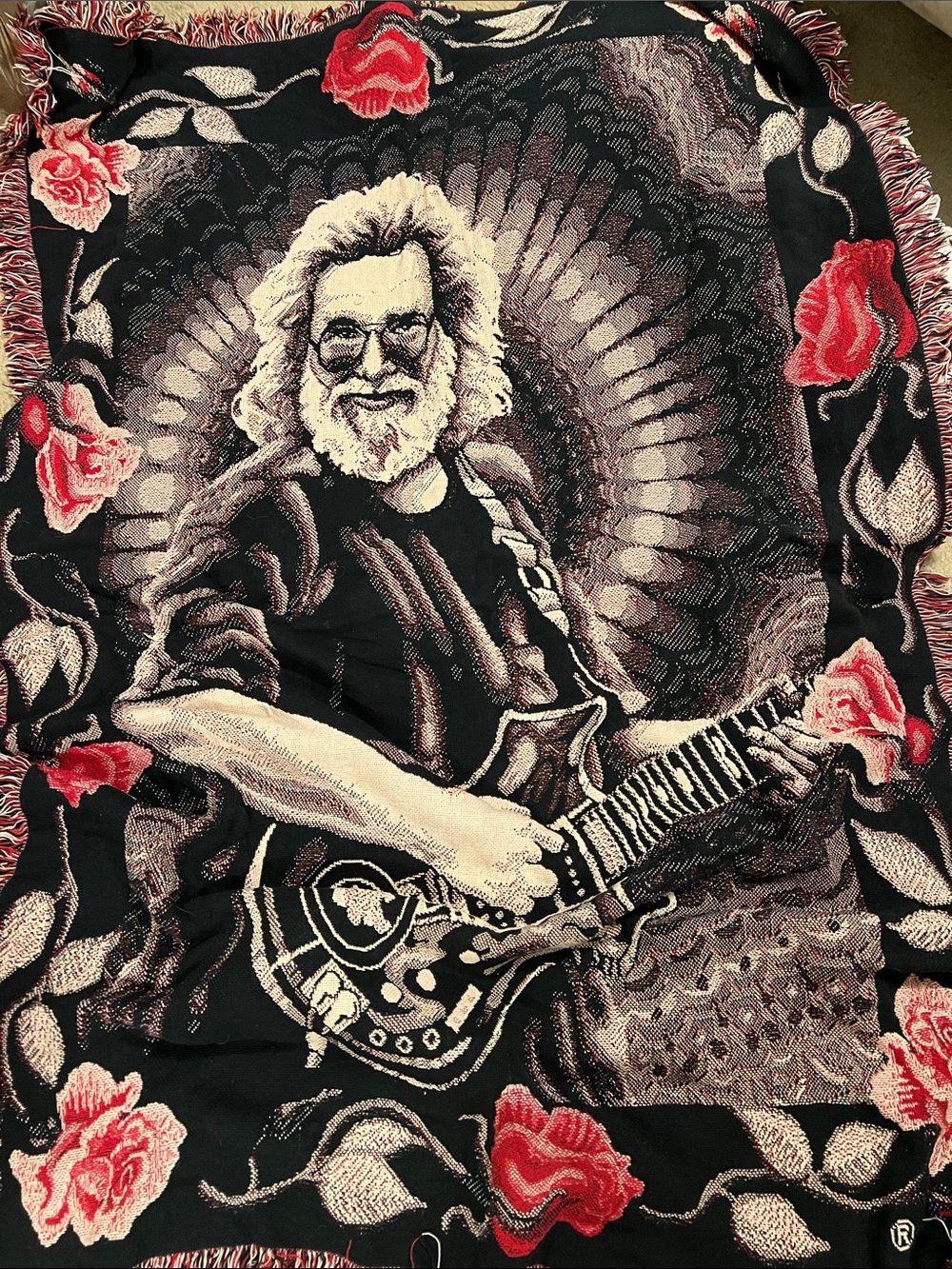 Grateful Dead Jerry Garcia Woven Throw Blanket with Roses